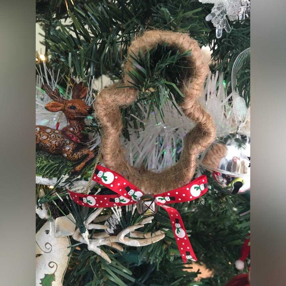 Festive Snowman Ornament with Red Ribbon